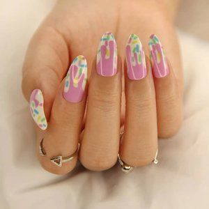 24pcs Pink Sprinkles Fake Nails w\Tape & Nail File